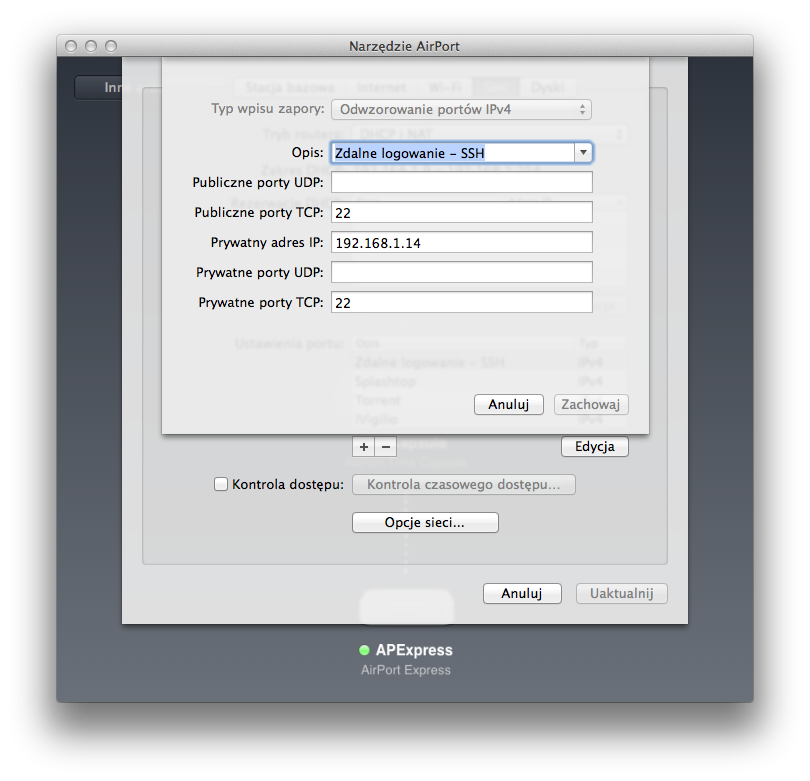Odwzorowanie portu na routerze - SFTP
